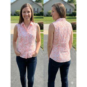 Charter Club Women's Tailored Fit Sleeveless Floral Button Down Shirt Size 6